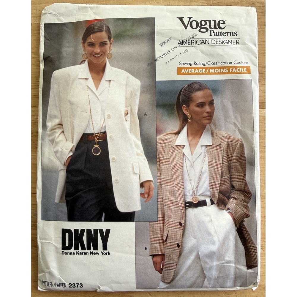 Vogue DKNY Pattern 2373 Jacket Blazer‎ w Notched Collar Size 12-16 UNCUT FF